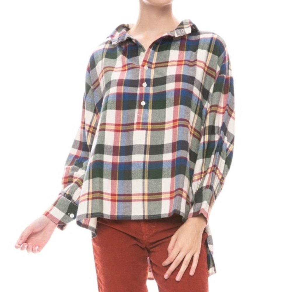 THE GREAT. The Painters Smock School House Plaid Multicolored‎ Blouse Shirt